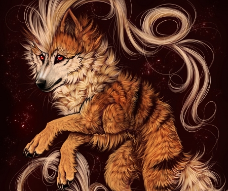 Fantastic wolf - lup, myarukawolf, fantasy, wolf, orange