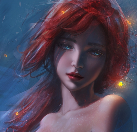 Ariel - ariel, face, redhead, trungbui42, luminos, mermaid, frumusete, fantasy