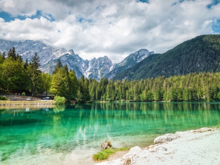 Mountain Lake - lale, view, peak, forest, mountain