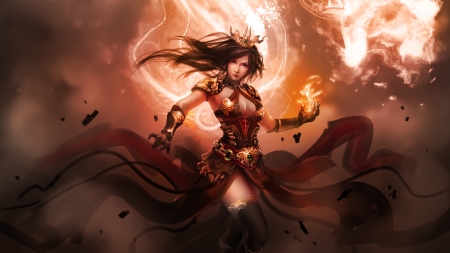 Sorceress - warrior, fantasy, orange, luminos, sorceress, girl, kekse0719