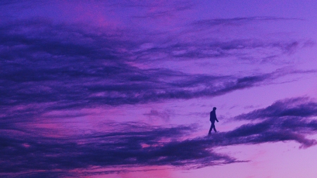 Walking on clouds - fantasy, blue, cloud, michellisphoto, silhouette, creative, pink, luminos