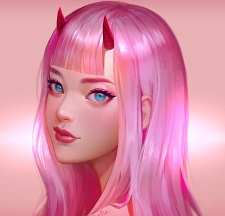 Darling - frumusete, karmen loh, face, pink, demon, luminos, darling in the franxxx, horns