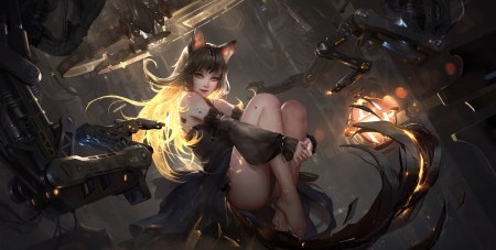 Catgirl - fantasy, black, fom0, luminos, frumusete, catgirl