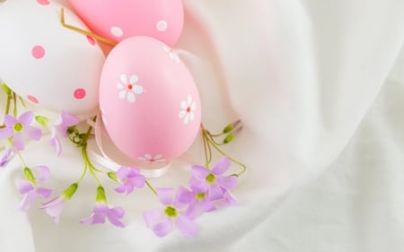 Happy Easter! - easter, white, card, flower, pastel, pink, egg