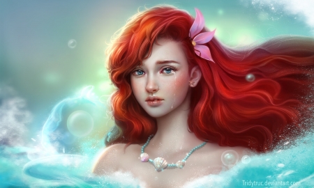 Sad Ariel - ariel, face, redhead, emotions, mermaid, sea