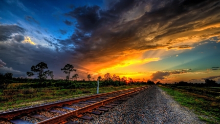 Sunrise - sky, 4k, rails, dawn