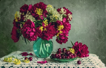 â™¥ - abstract, flowers, red, vase