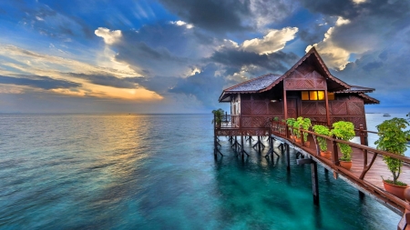 Cabin in the Tropics - sky, ocean, tropics, cabin