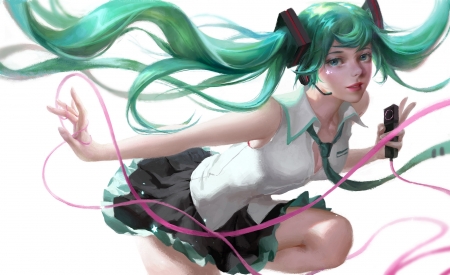 Hatsune Miku - vocaloid, realistic, y xun, blue, yxun, girl, hatsune miku, hair, green