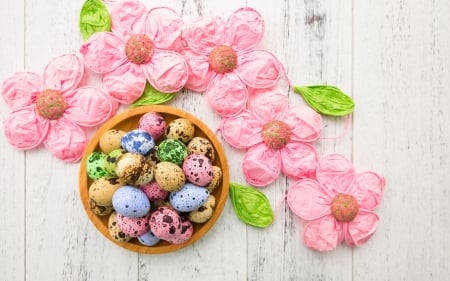 Happy Easter! - easter, colorful, basket, blue, green, egg, flower, pastel