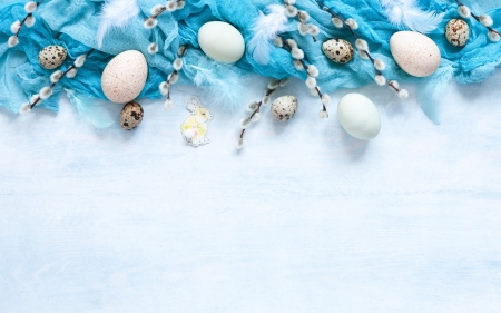 Happy Easter! - easter, white, blue, feather, egg, card