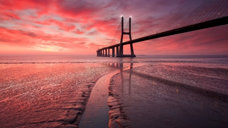 Golden gate bridge at sunset - sky, bridge, sunset, river