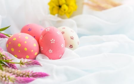 Happy Easter! - easter, yellow, egg, card, flower, pasti, pink