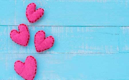 Happy Valentine's Day! - wood, heart, blue, pink, card, valentine