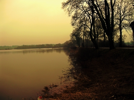 Spring river flood in the evening - spring river, river evening, river flood, spring flood, spring evening