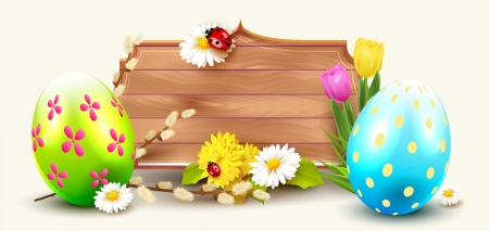 Happy Easter! - ladybug, blue, card, easter, pasti, egg, flower, spring