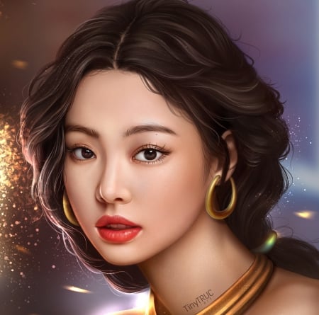 Jasmine - jasmine, girl, gold, jewel, aladdin, tinytruc, fantasy, princess, face, asian, luminos