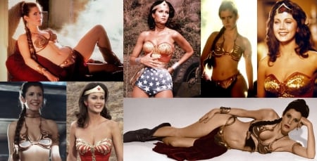 Icons Carrie Fisher and Lynda Carter - wonder woman, lynda carter, star wars, carrie fisher