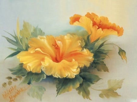 Yellow Hibiscus - hibiscus, art, flowers, yellow