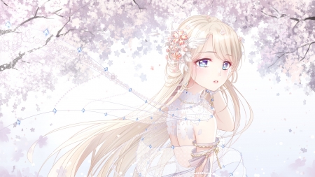 Miracle Nikki - pretty, anime, nikki, kawaii, divine, female, dress, long hair, love nikki, flowers, hd, nice, gown, anime girl, beautiful, girl, beauty, lovely, love, sweet, petals, miracle nikki, white, lady, cute, adorable, floral