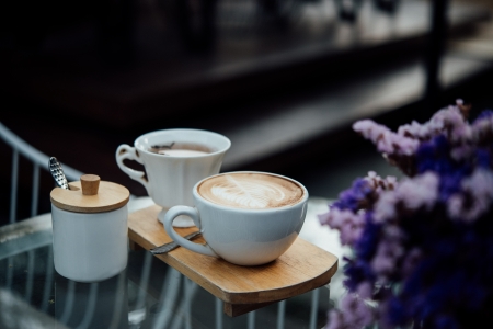 Hot coffee - wood, drink, breakfast, table, summer