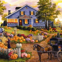 The cow and the pumpkin patch fall scene