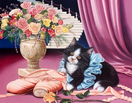 :) - cat, pisici, kitten, painting, art, barbara higgins bond, pink, pictura, cute, flower