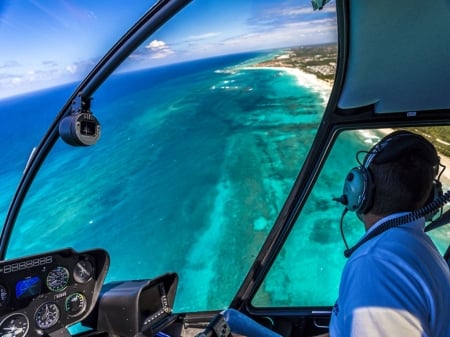 Pilot and seascape - blue sky, pilot, ocean, waves