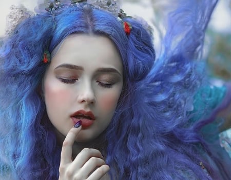 Fairy - blue, woman, model, girl, agnieszka lorek, fairy, face, hair