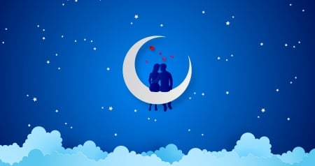 ♥ - moon, heart, blue, vector, night, fantasy, white, valentine, cloud, couple, sky, luna, lovers