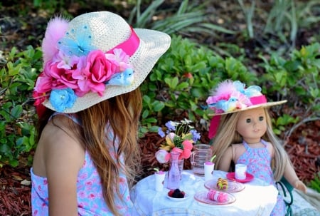 :) - doll, copil, child, pink, hat, food, girl, blue