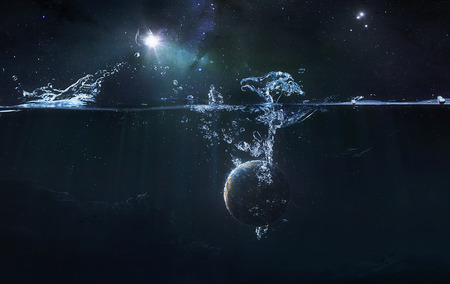 Aquatica - space, water, blue, planet, splash, stars, dark