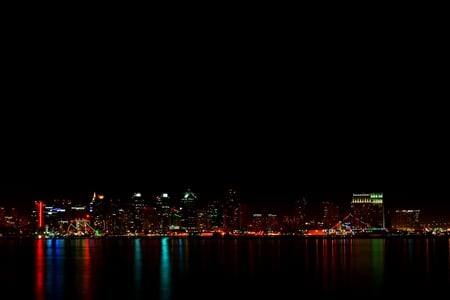 San Diego Skyline at Night - san diego, water, night, colorful, bay, december, skyline, reflection, lights