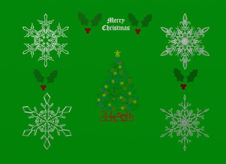 Green Christmas themed wallaper - christmas, snowflake, holiday, green, presents, holly, tree