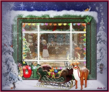 Little Rudolf Waits and Waits - sleigh, lights, window, snow, reindeer, tree, rudolf