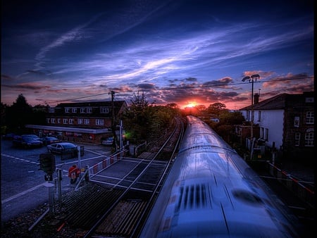 Train Leading to Sunset - beauty, fascinating, amazing, cool, marvellous, warm, awesome, lovely