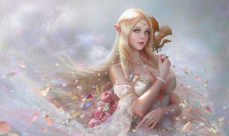 Fantasy Girl - elf, dragon, girl, art