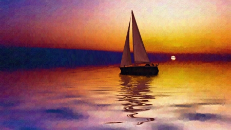 Sailing - sky, ocean, reflection, clouds, sailing, sunset, sea, boat