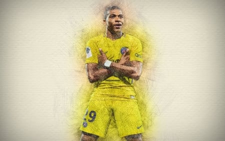 Kylian MbappÃ© - mbappe, soccer, psg, french, art, paris saint germain, kylian mbappe, football, forward, lottin, kylian, paris, footballer, drawing, player, paris saint-germain, sport, paris saint-germain fc