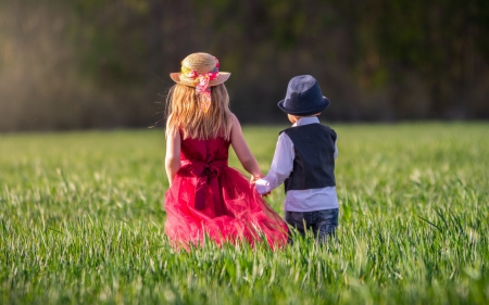 Children - mood, hat, girl, park, dress, boy