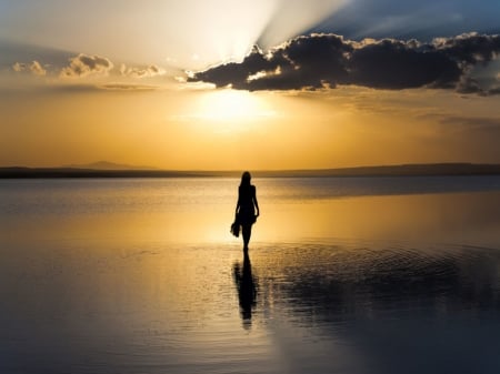 Woman on the beach - Woman, Sunset, Silhouette, Beach