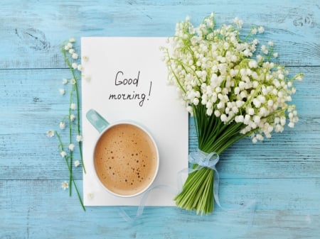 Good Morning - morning, coffee, flowers, bouquet, mug