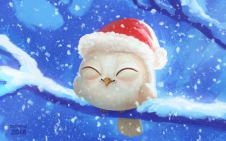 :) - dschunai, craciun, hat, fantasy, christmas, white, santa, red, bufnita, blue, snow, luminos, owl