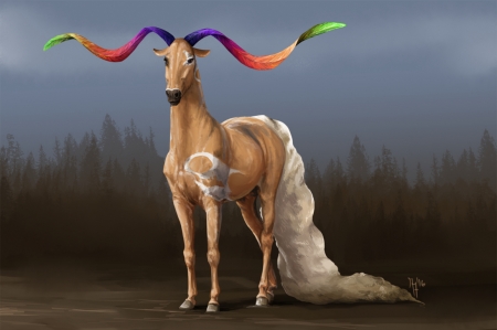 Fantastic creature - creature, ciy chan, colorful, fantasy, ciychan, horse, horns