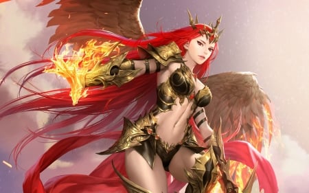 Angel - redhead, girl, angel, dong wook shin, bluenzima, fire, fantasy