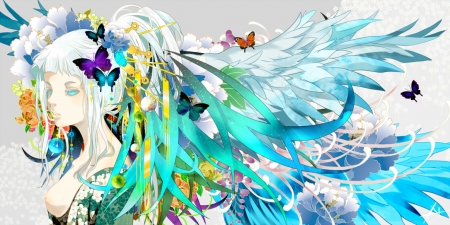 :) - manga, anime, blue, nanahara shie, girl, butterfly