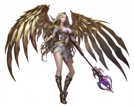 Angel - wings, fantasy, bluenzima, golden, luminos, girl, dong wook shin, angel