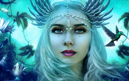 Angel - annemaria48, wings, face, luminos, girl, blue, angel