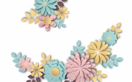 Flowers - yellow, pink, blue, paper, pattern, pastel, texture, flower