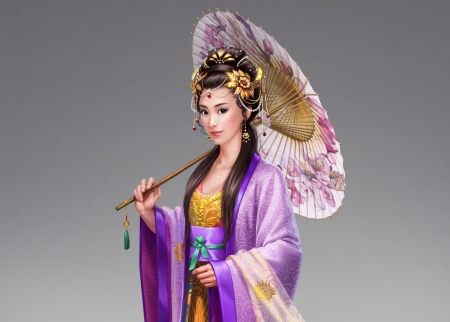 Princess - owl studio, kimono, owlstudio, frumusete, fantasy, umbrella, parasol, princess, asian, luminos